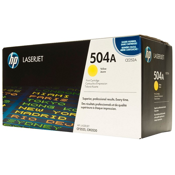 Картридж HP CE252A 504A оригинальный желтый для принтеров HP LASERJET CP3525 | HP LASERJET CM 3530